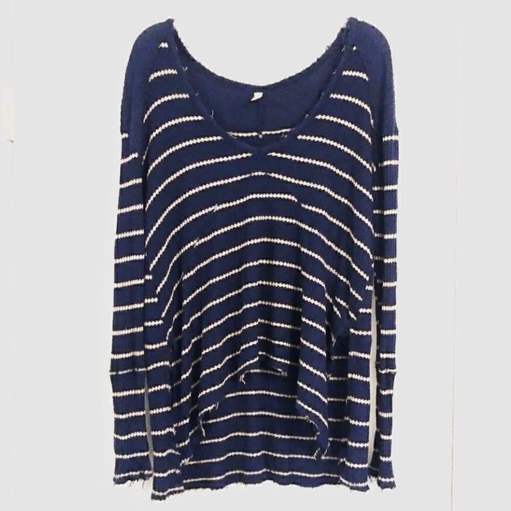 Free People Navy & White Striped Long Sleeve Tunic